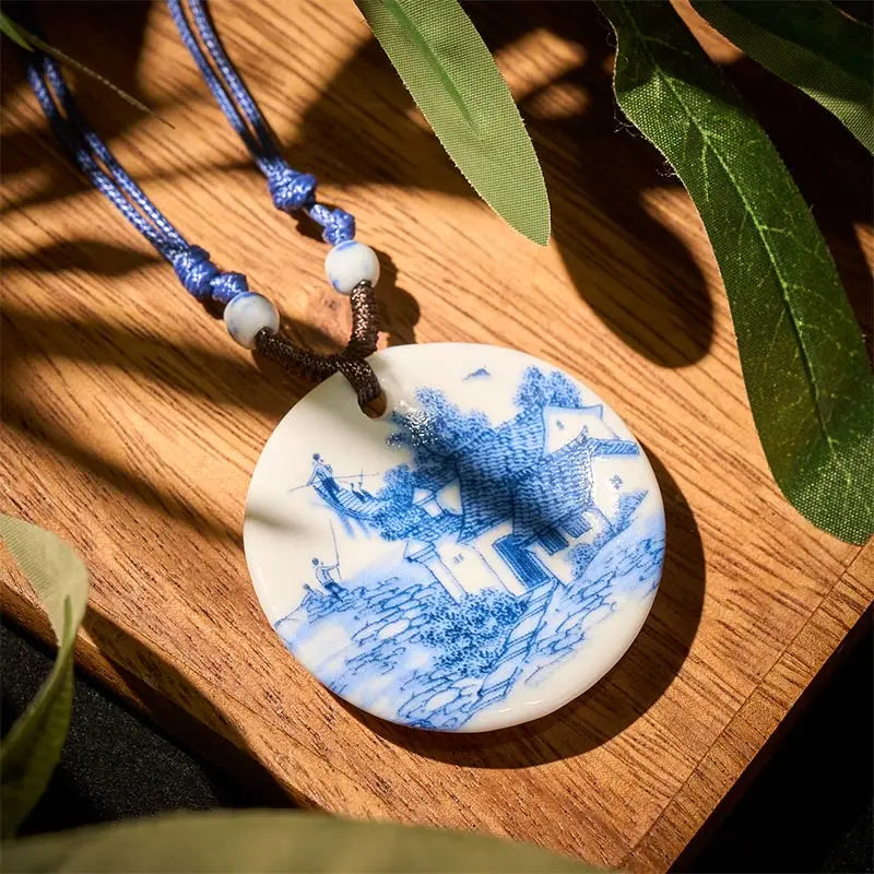 Fortune Jewel Ethnic Peony Peach Blossoms Lotus Symbol Ceramics Necklace Enlightenment Pendant Fortune Jewel