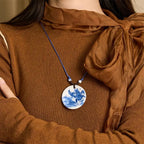 Fortune Jewel Ethnic Peony Peach Blossoms Lotus Symbol Ceramics Necklace Enlightenment Pendant Fortune Jewel