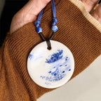 Fortune Jewel Ethnic Peony Peach Blossoms Lotus Symbol Ceramics Necklace Enlightenment Pendant Fortune Jewel