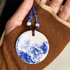 Fortune Jewel Ethnic Peony Peach Blossoms Lotus Symbol Ceramics Necklace Enlightenment Pendant Fortune Jewel