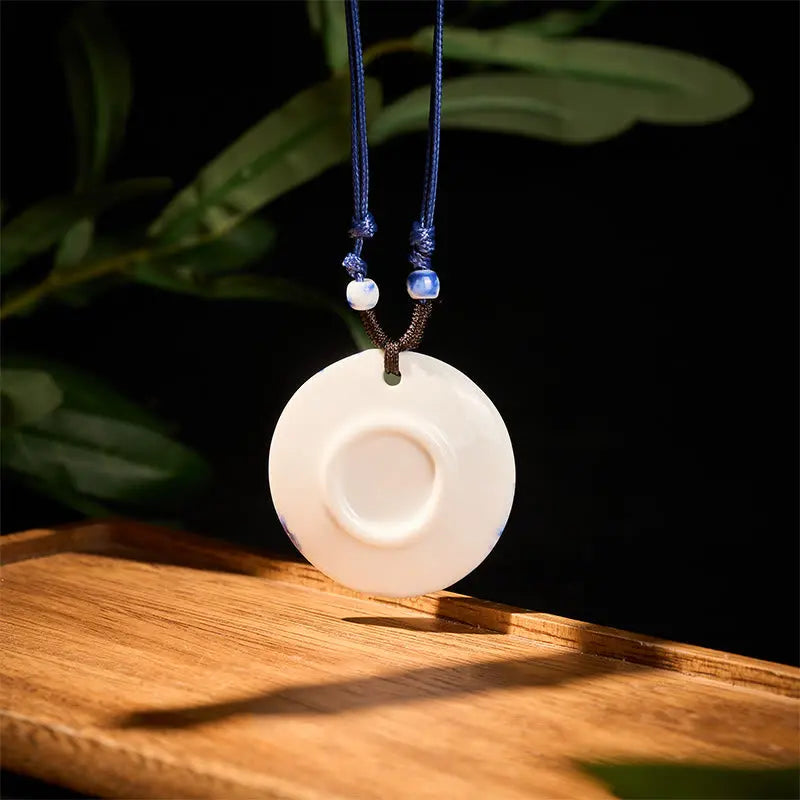 Fortune Jewel Ethnic Peony Peach Blossoms Lotus Symbol Ceramics Necklace Enlightenment Pendant Fortune Jewel