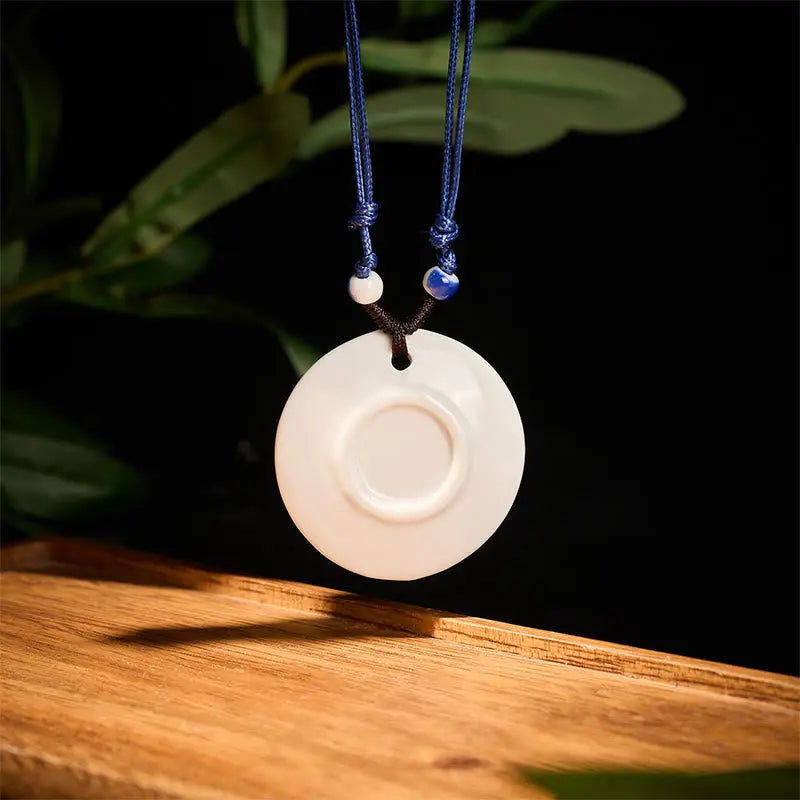 Fortune Jewel Ethnic Peony Peach Blossoms Lotus Symbol Ceramics Necklace Enlightenment Pendant Fortune Jewel