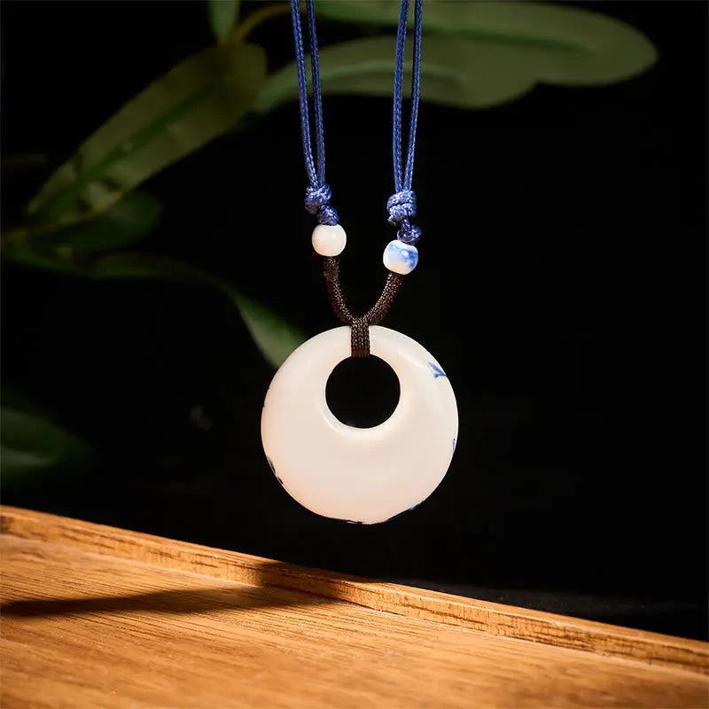 Fortune Jewel Ethnic Peony Peach Blossoms Lotus Symbol Ceramics Necklace Enlightenment Pendant Fortune Jewel