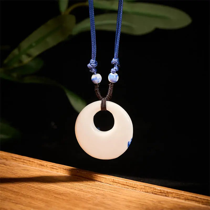 Fortune Jewel Ethnic Peony Peach Blossoms Lotus Symbol Ceramics Necklace Enlightenment Pendant Fortune Jewel