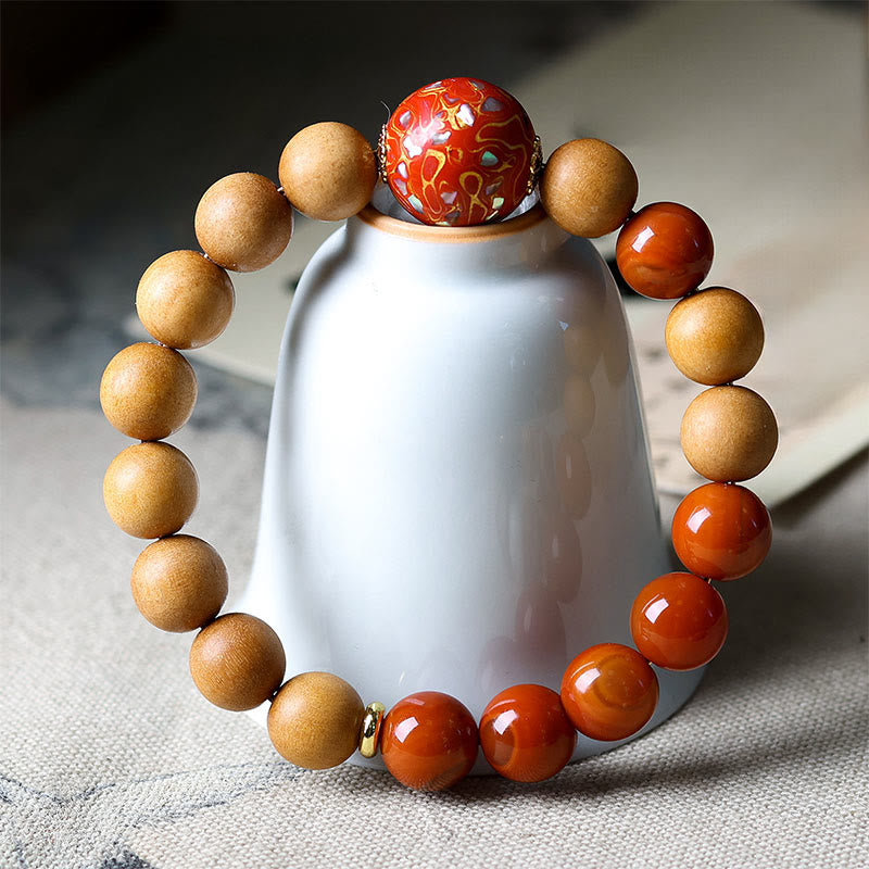 Fortune Jewel Lacquer Craft Bead Sandalwood South Red Agated Protection Bracelet - Fortune Jewel