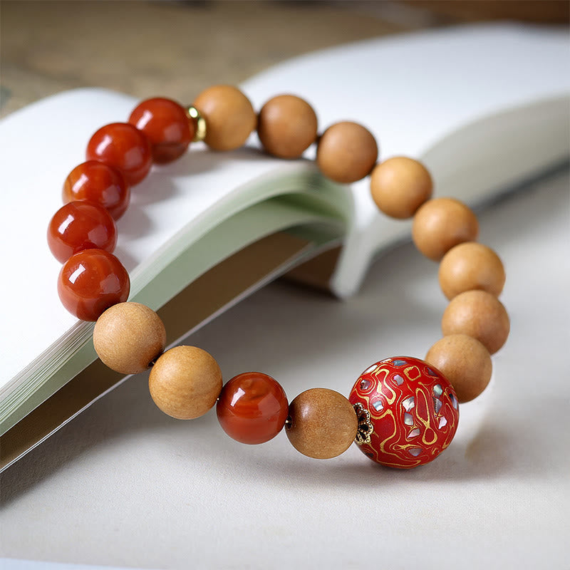 Fortune Jewel Lacquer Craft Bead Sandalwood South Red Agated Protection Bracelet - Fortune Jewel