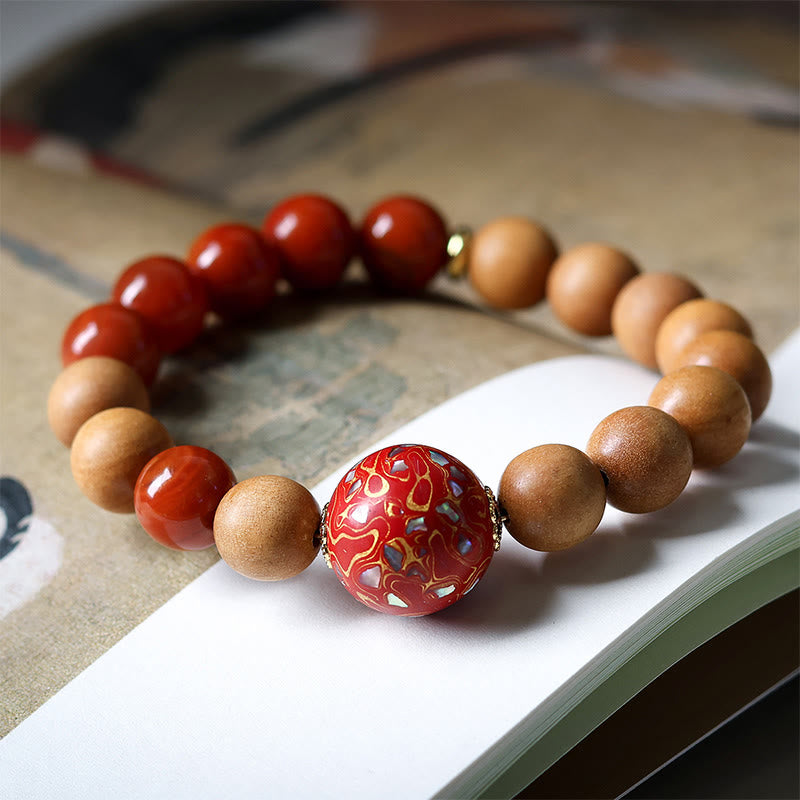 Fortune Jewel Lacquer Craft Bead Sandalwood South Red Agated Protection Bracelet - Fortune Jewel