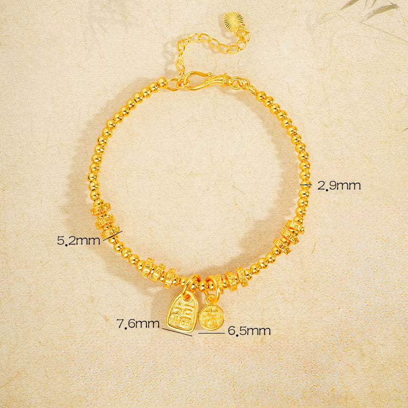 Fortune Jewel 24k Gold Plated Brass Fu Character Lucky Charm Blessing Bracelet - Fortune Jewel