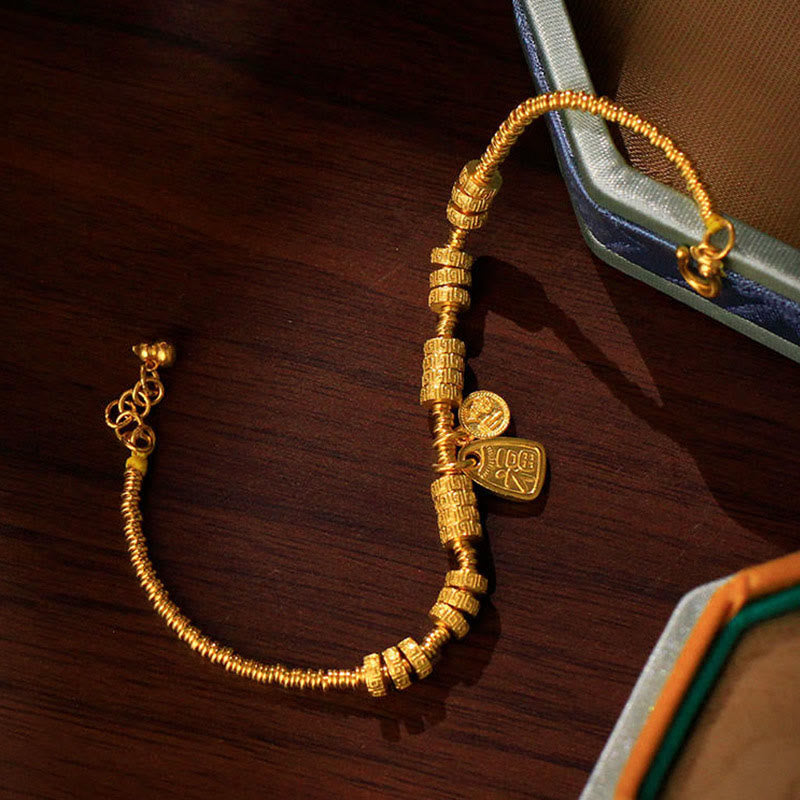 Fortune Jewel 24k Gold Plated Brass Fu Character Lucky Charm Blessing Bracelet - Fortune Jewel