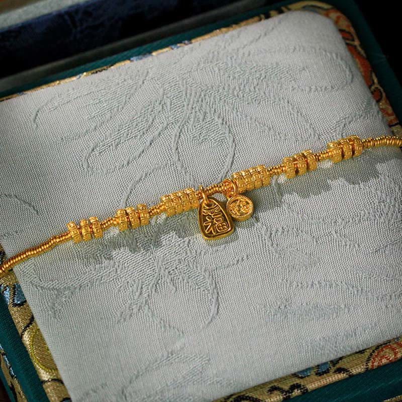 Fortune Jewel 24k Gold Plated Brass Fu Character Lucky Charm Blessing Bracelet - Fortune Jewel