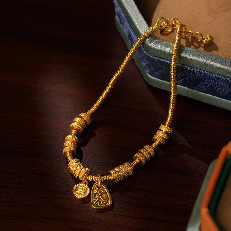 Fortune Jewel 24k Gold Plated Brass Fu Character Lucky Charm Blessing Bracelet - Fortune Jewel