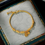 Fortune Jewel 24k Gold Plated Brass Fu Character Lucky Charm Blessing Bracelet - Fortune Jewel
