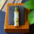 Fortune Jewel White Jade Cyan Jade Bamboo Protection Necklace Pendant