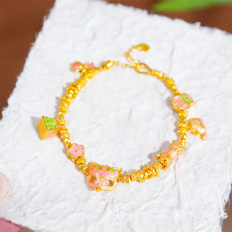 Fortune Jewel 24k Gold Plated Brass Fox Fu Character Ruyi Charm Luck Bracelet - Fortune Jewel