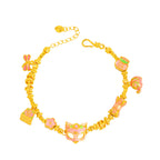 Fortune Jewel 24k Gold Plated Brass Fox Fu Character Ruyi Charm Luck Bracelet - Fortune Jewel