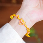 Fortune Jewel 24k Gold Plated Brass Fox Fu Character Ruyi Charm Luck Bracelet - Fortune Jewel