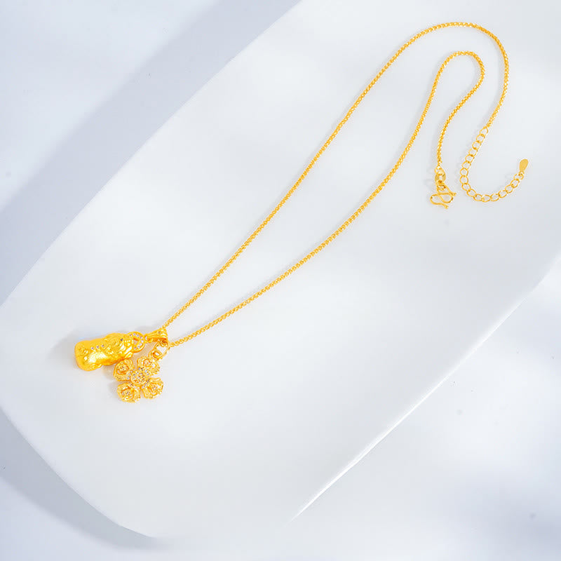 Fortune Jewel 24k Gold Plated Brass Pixiu Cross Dorje Vajra Wealth Chain Pendant Necklace - Fortune Jewel