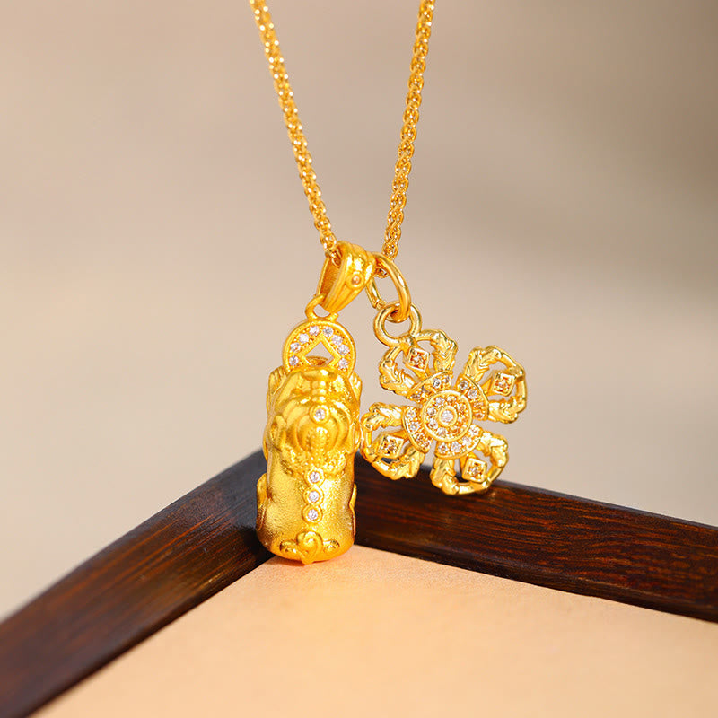 Fortune Jewel 24k Gold Plated Brass Pixiu Cross Dorje Vajra Wealth Chain Pendant Necklace - Fortune Jewel