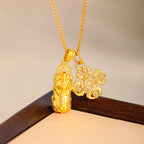 Fortune Jewel 24k Gold Plated Brass Pixiu Cross Dorje Vajra Wealth Chain Pendant Necklace - Fortune Jewel