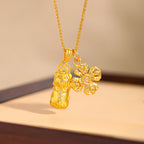 Fortune Jewel 24k Gold Plated Brass Pixiu Cross Dorje Vajra Wealth Chain Pendant Necklace - Fortune Jewel