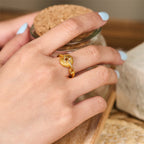 Fortune Jewel 24k Gold Plated Brass Hollow Carved Design Peace Buckle Adjustable Fortune Ring - Fortune Jewel