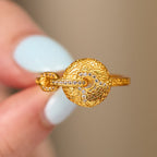 Fortune Jewel 24k Gold Plated Brass Hollow Carved Design Peace Buckle Adjustable Fortune Ring - Fortune Jewel