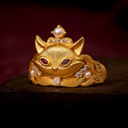 Fortune Jewel Fox Head Design 24k Gold Plated Brass Adjustable Ring - Fortune Jewel