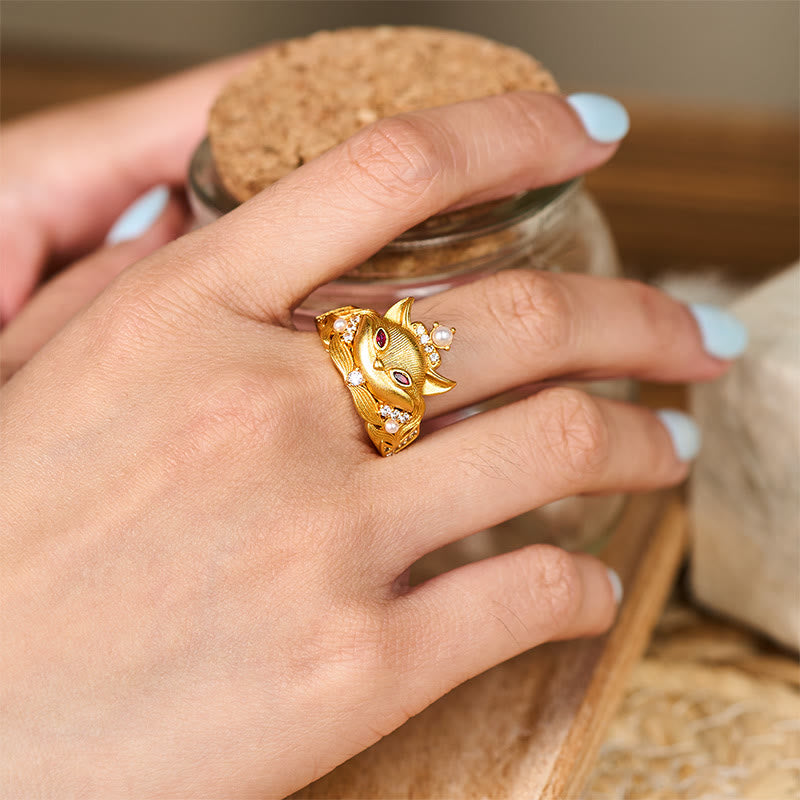 Fortune Jewel Fox Head Design 24k Gold Plated Brass Adjustable Ring - Fortune Jewel