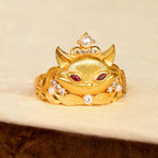 Fortune Jewel Fox Head Design 24k Gold Plated Brass Adjustable Ring - Fortune Jewel