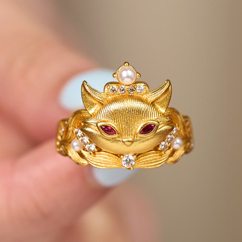 Fortune Jewel Fox Head Design 24k Gold Plated Brass Adjustable Ring - Fortune Jewel
