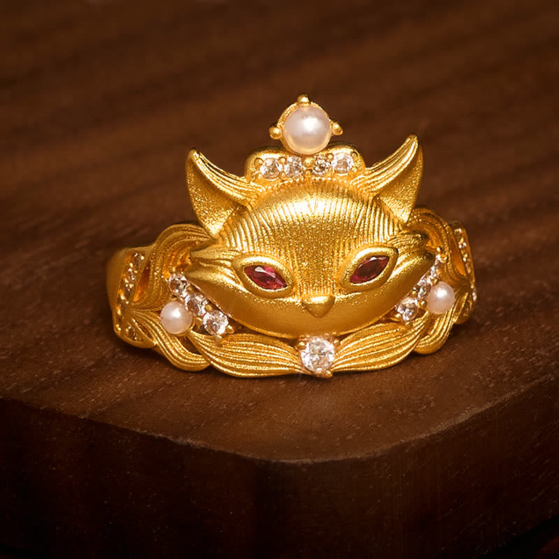 Fortune Jewel Fox Head Design 24k Gold Plated Brass Adjustable Ring - Fortune Jewel
