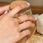 Fortune Jewel 24k Gold Plated Brass Fox Coin Hollow Design Adjustable Ring - Fortune Jewel