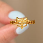 Fortune Jewel 24k Gold Plated Brass Fox Coin Hollow Design Adjustable Ring - Fortune Jewel