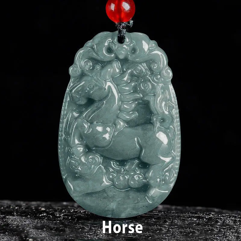 Fortune Jewel Chinese Zodiac Jade Year of the Horse Luck Rope Necklace Pendant Fortune Jewel