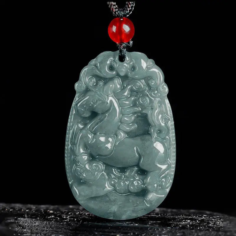 Fortune Jewel Chinese Zodiac Jade Year of the Horse Luck Rope Necklace Pendant Fortune Jewel