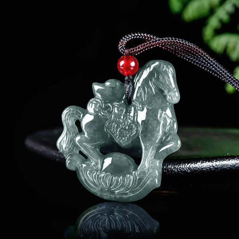Fortune Jewel Year of the Horse Jade Ingot Luck Prosperity Rope Necklace Pendant Fortune Jewel