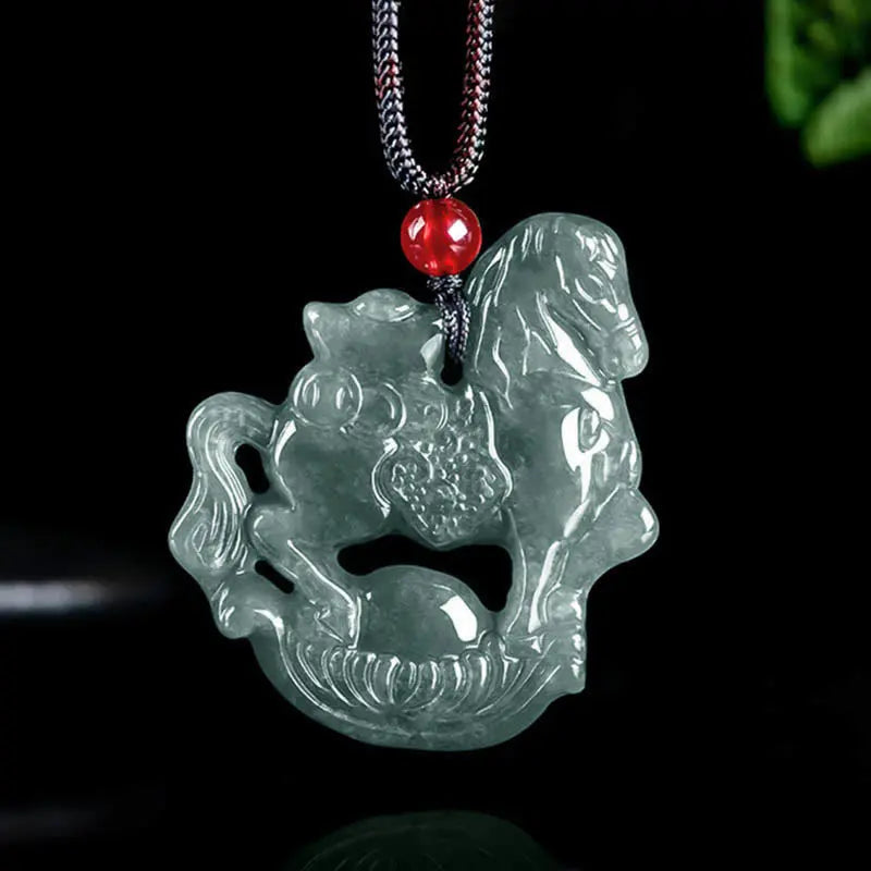 Fortune Jewel Year of the Horse Jade Ingot Luck Prosperity Rope Necklace Pendant Fortune Jewel