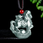 Fortune Jewel Year of the Horse Jade Ingot Luck Prosperity Rope Necklace Pendant Fortune Jewel