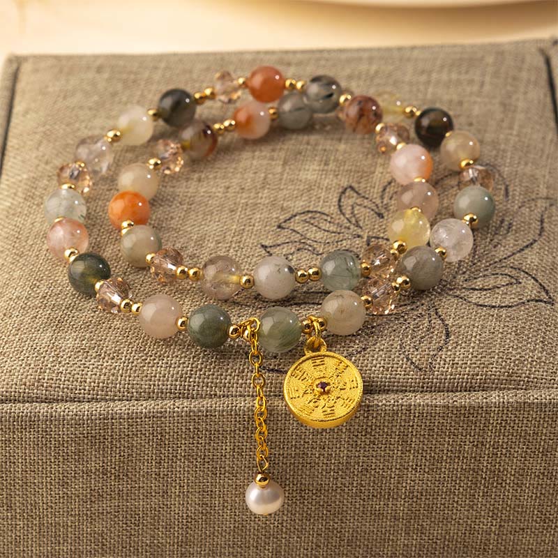 Buddha Stones Colorful Rutilated Quartz Copper Auspiciousness Double Wrap Bracelet - Fortune Jewel