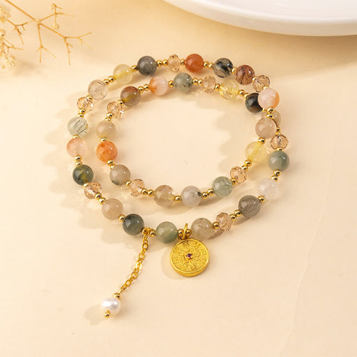 Buddha Stones Colorful Rutilated Quartz Copper Auspiciousness Double Wrap Bracelet - Fortune Jewel