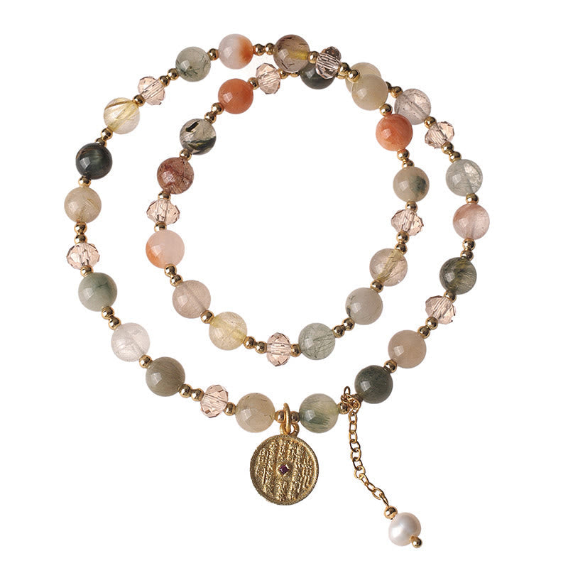 Buddha Stones Colorful Rutilated Quartz Copper Auspiciousness Double Wrap Bracelet - Fortune Jewel