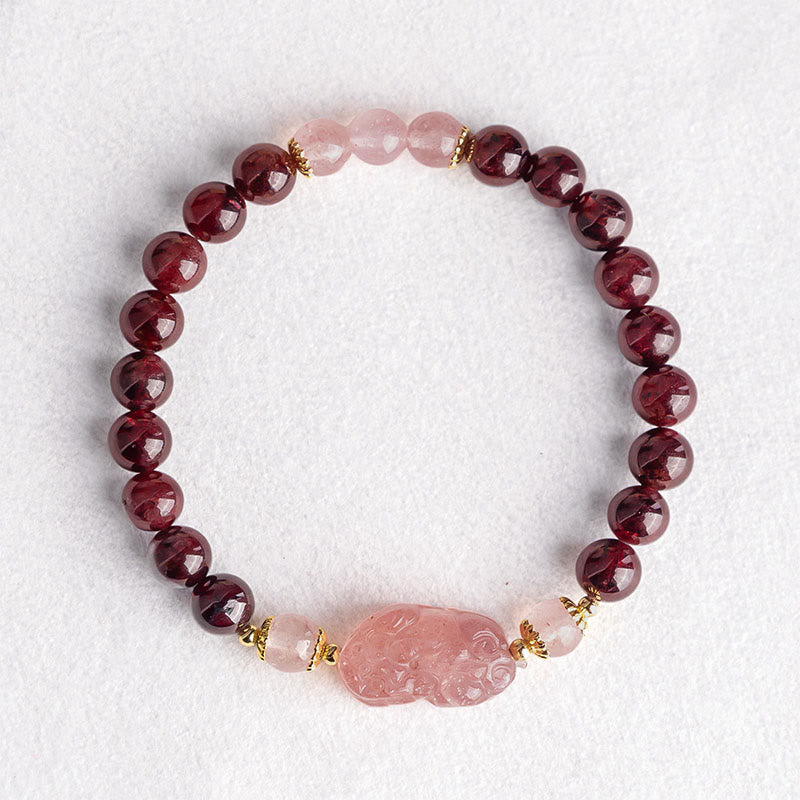 Fortune Jewel Garnet Strawberry Quartz Pixiu Lucky Bracelet - Fortune Jewel