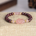 Fortune Jewel Garnet Strawberry Quartz Pixiu Lucky Bracelet - Fortune Jewel