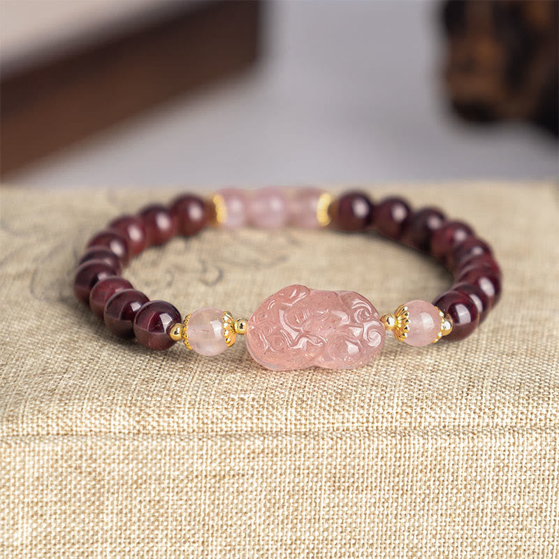 Fortune Jewel Garnet Strawberry Quartz Pixiu Lucky Bracelet - Fortune Jewel