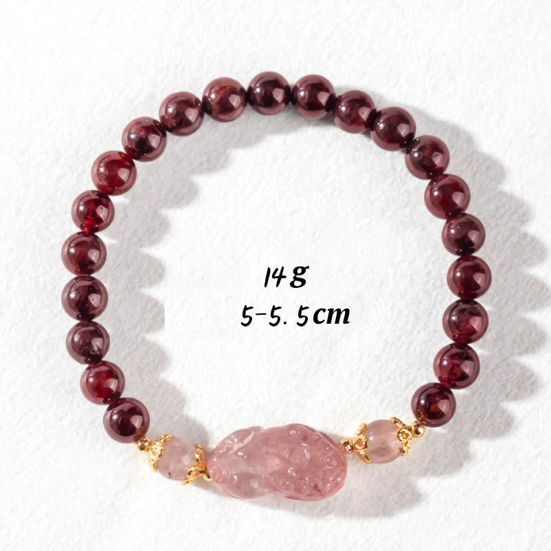 Fortune Jewel Garnet Strawberry Quartz Pixiu Lucky Bracelet - Fortune Jewel