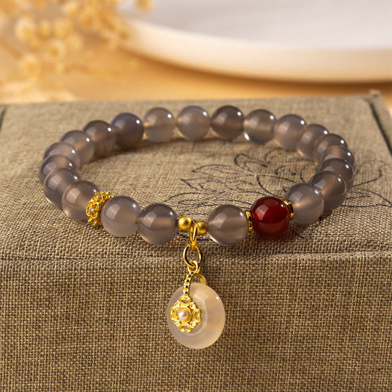 Fortune Jewel Gray Agate Red Agate Chalcedony Balance Bracelet - Fortune Jewel
