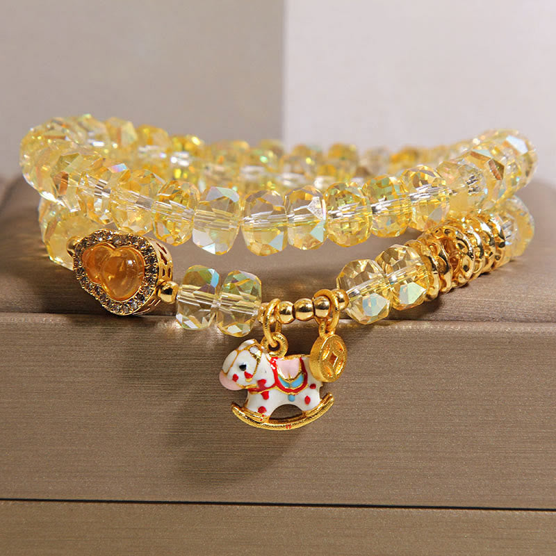 Fortune Jewel Chinese Zodiac Year Of The Horse Crystal Glass Copper Coin Gourd Double Wrap Bracelet - Fortune Jewel
