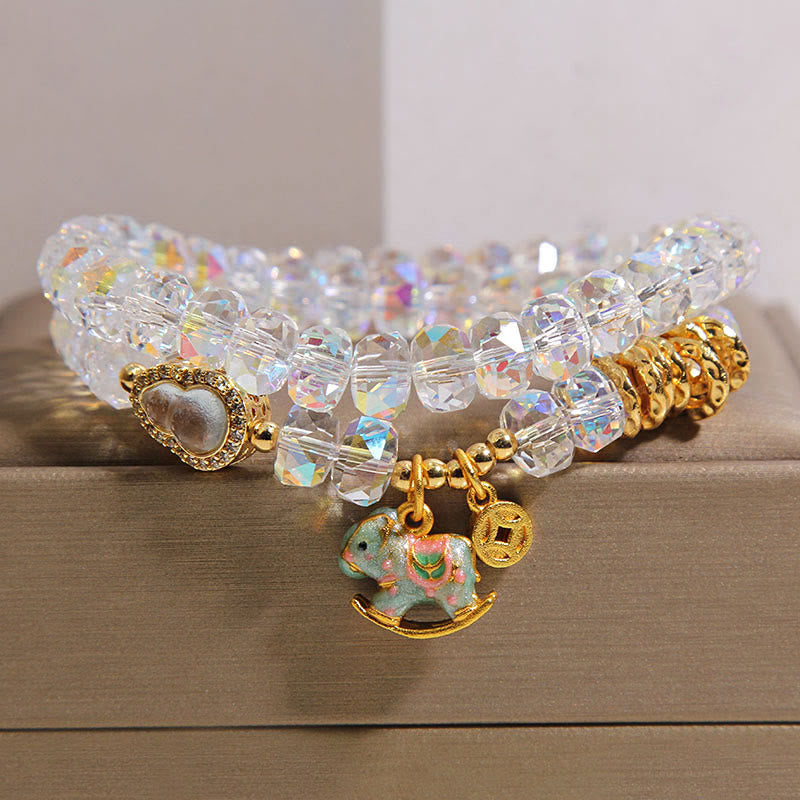 Fortune Jewel Chinese Zodiac Year Of The Horse Crystal Glass Copper Coin Gourd Double Wrap Bracelet - Fortune Jewel