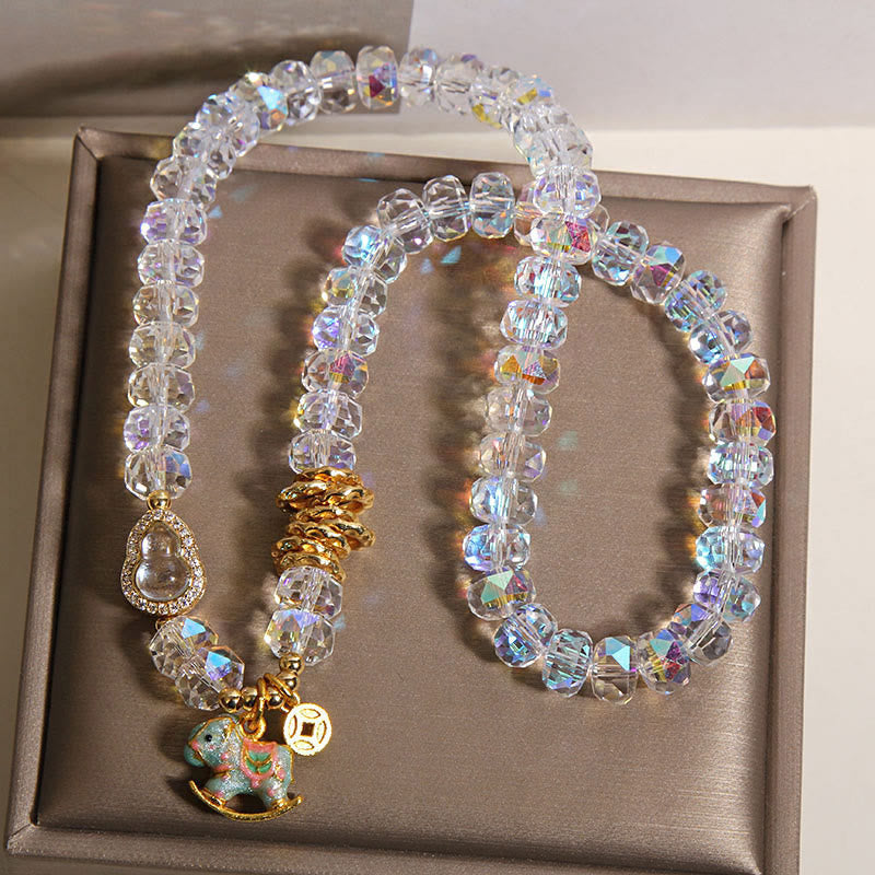Fortune Jewel Chinese Zodiac Year Of The Horse Crystal Glass Copper Coin Gourd Double Wrap Bracelet - Fortune Jewel