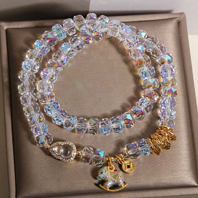 Fortune Jewel Chinese Zodiac Year Of The Horse Crystal Glass Copper Coin Gourd Double Wrap Bracelet - Fortune Jewel